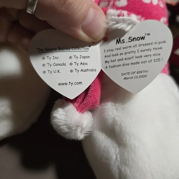 Set of 3 TY Beanie Babies christmas snowmen MS.SNOW/MR.SNOW/SNOWBALL W/TAGS - Picture 4 of 6
